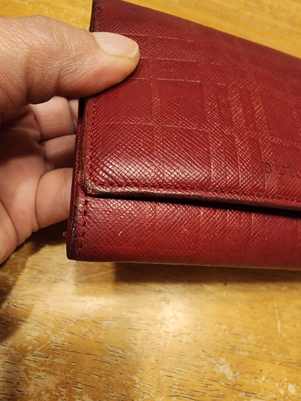 Burberry red embossed